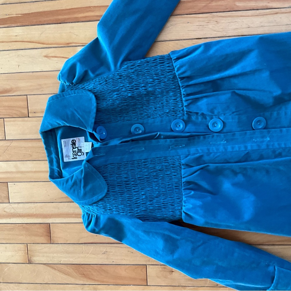 Blue Button-Up Dress with Smocked Bodice